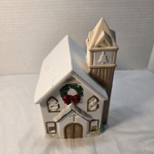 Ceramic Christmas Church House Village Decoration with Wreath Bell‎ Tower